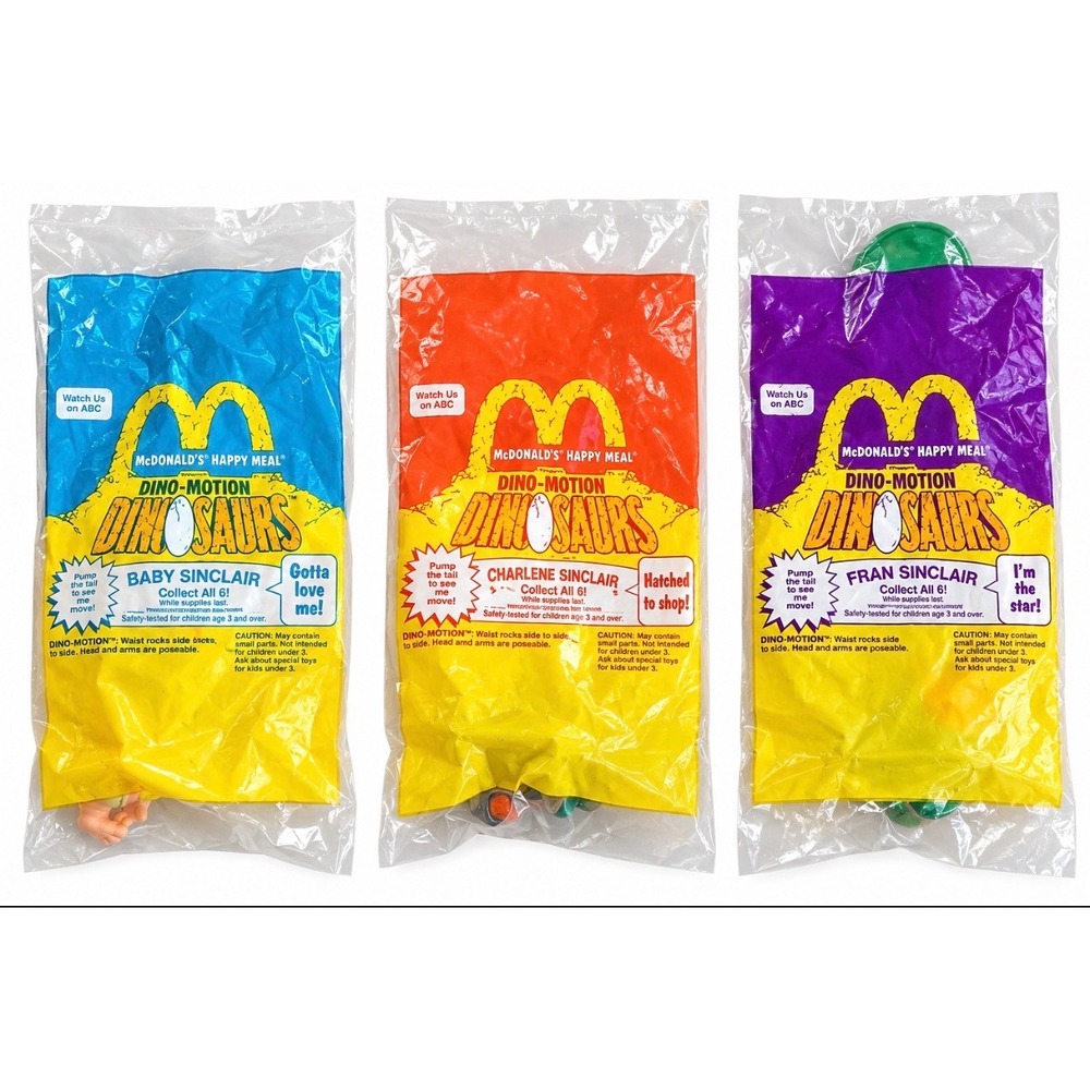 Vintage 1992 McDonalds Happy Meal Dinosaurs Set Baby Charlene Fran Sinclair NEW
